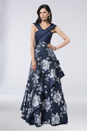 Draped Satin and Floral Jacquard Ball Gown | David's Bridal
